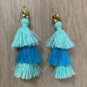 ANTHROPOLOGIE BLUE AQUA TASSEL EARRINGS
